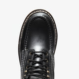 Jet Black Bonanza 6-inch steel toe work boots with moc toe design and durable leather upper toe white background