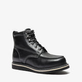 Jet Black Bonanza 6-inch steel toe work boots with moc toe design and durable leather upper