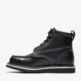 Jet Black Bonanza 6-inch steel toe work boots with moc toe design and durable leather upper