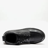Jet Black Bonanza 6-inch steel toe work boots with moc toe design and durable leather upper top view white background 