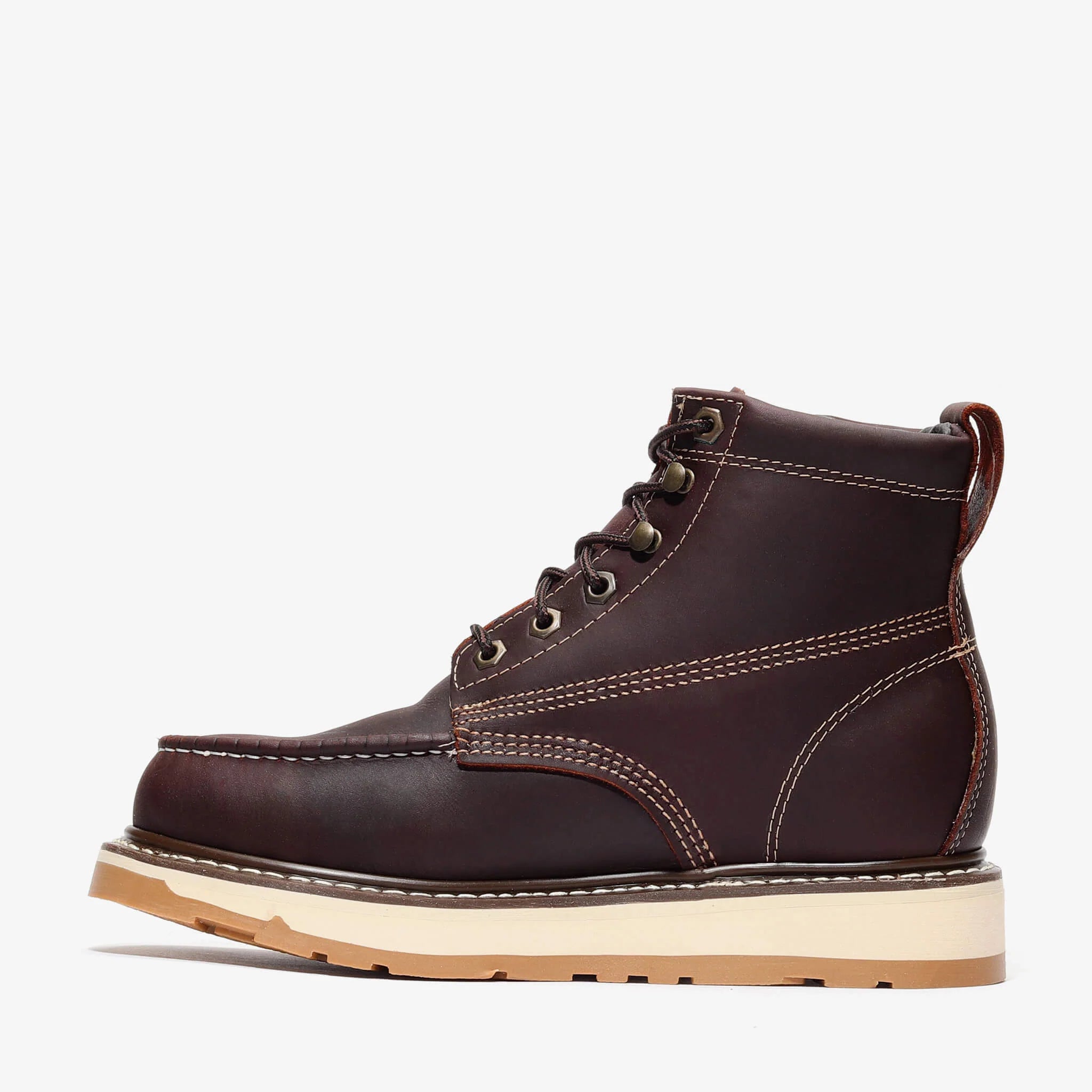 Bonanza Men´s Frontier Dual 6" Steel Moc Toe Work Boots - Burgundy - Left Side View