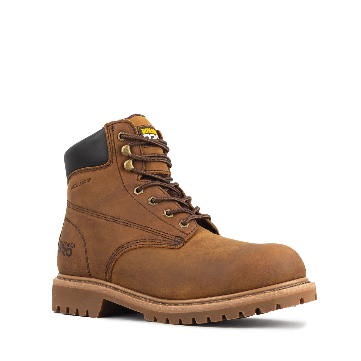 Brown Bonanza Trailhead PRO waterproof 6-inch work boots with plain toe design angle