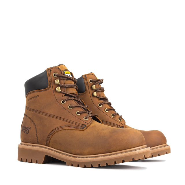 Brown Bonanza Trailhead PRO waterproof 6-inch work boots with plain toe design pair