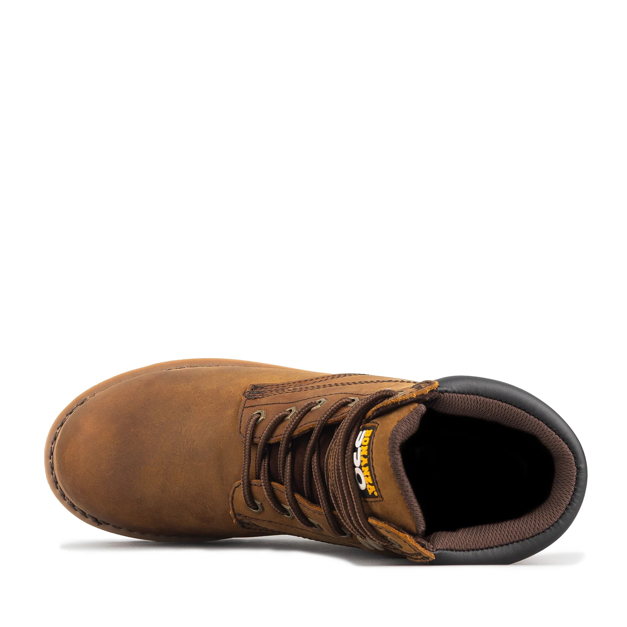 Brown Bonanza Trailhead PRO waterproof 6-inch work boots with plain toe design top view