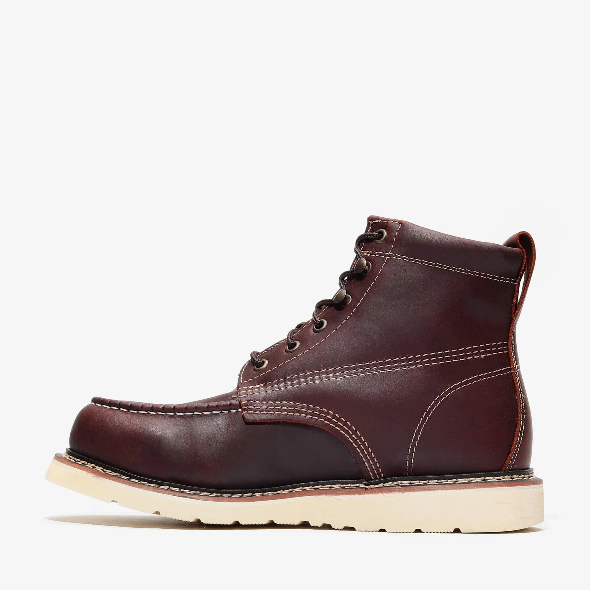 Bonanza Men´s Frontier Classic 6" Moc Steel Toe Work Boots - Burgundy - Left Side View