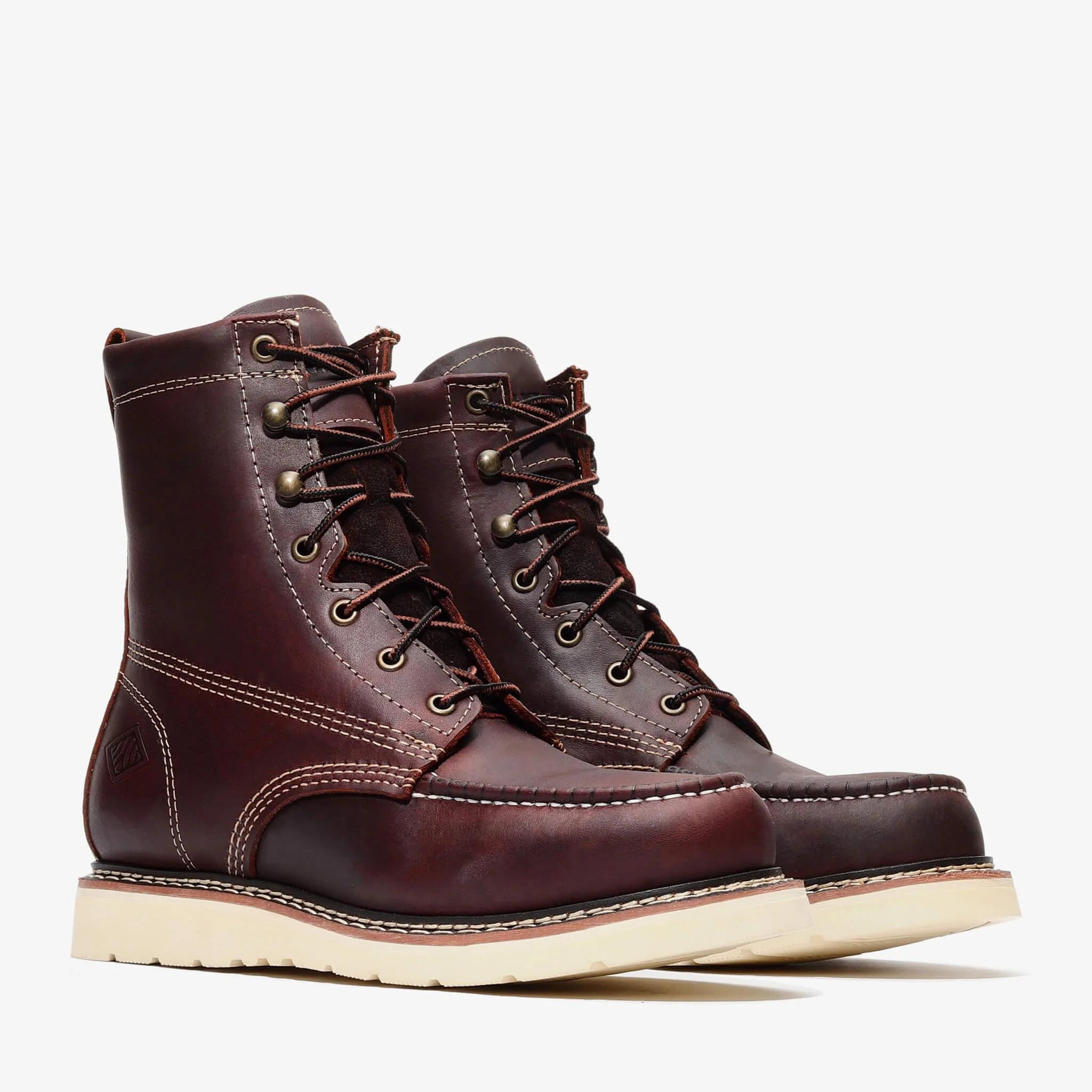 Bonanza Men´s Frontier Classic 8" Moc Toe Work Boots - Burgundy - Pair Side View