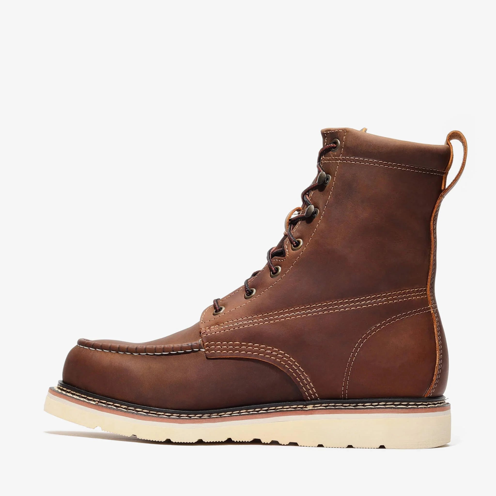 Bonanza Men´s Frontier Classic 8" Steel Moc Toe Work Boots - Crazy Brown - Left Side View
