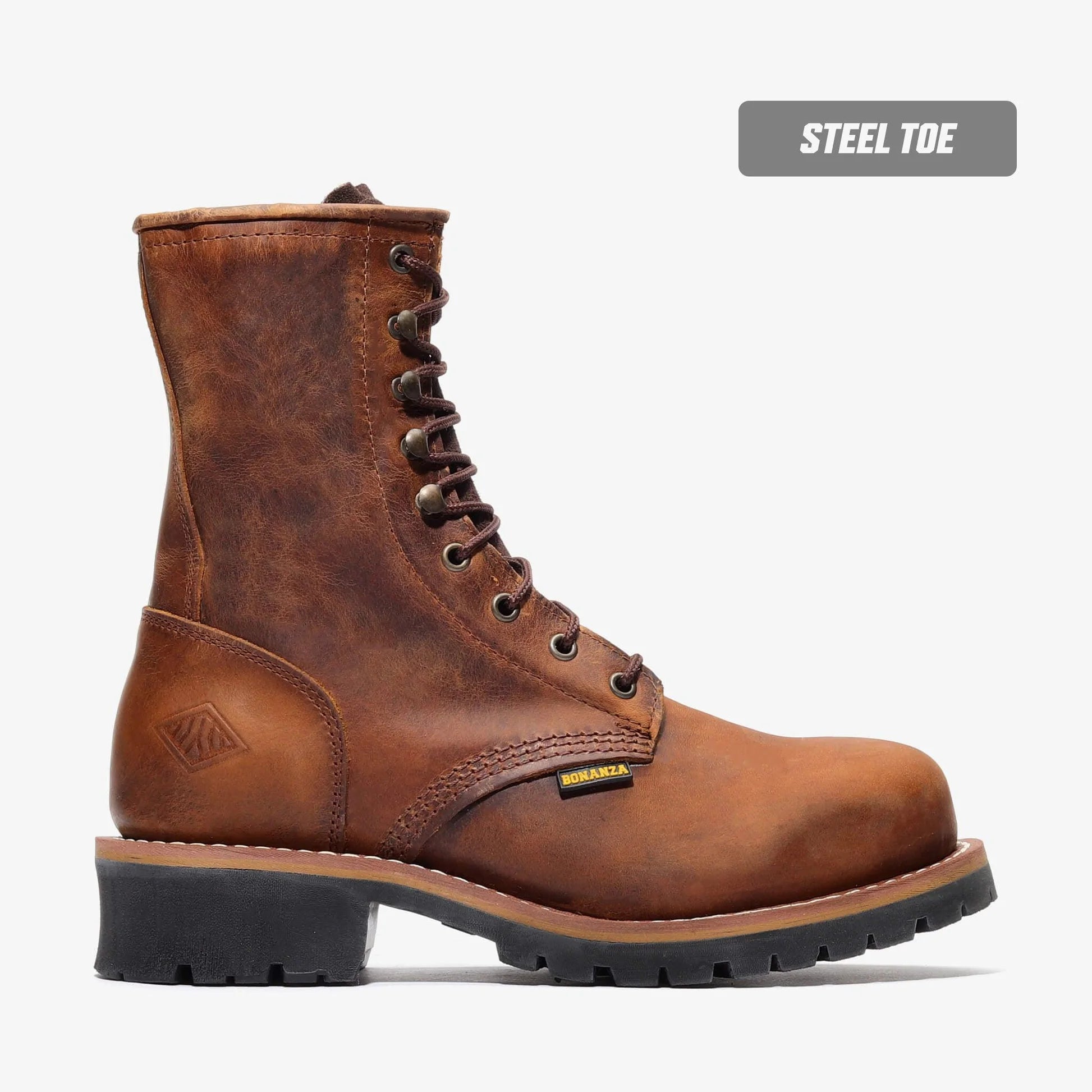Bonanza Sierra 9" Logger Work Boots (Steel Toe) - Brown