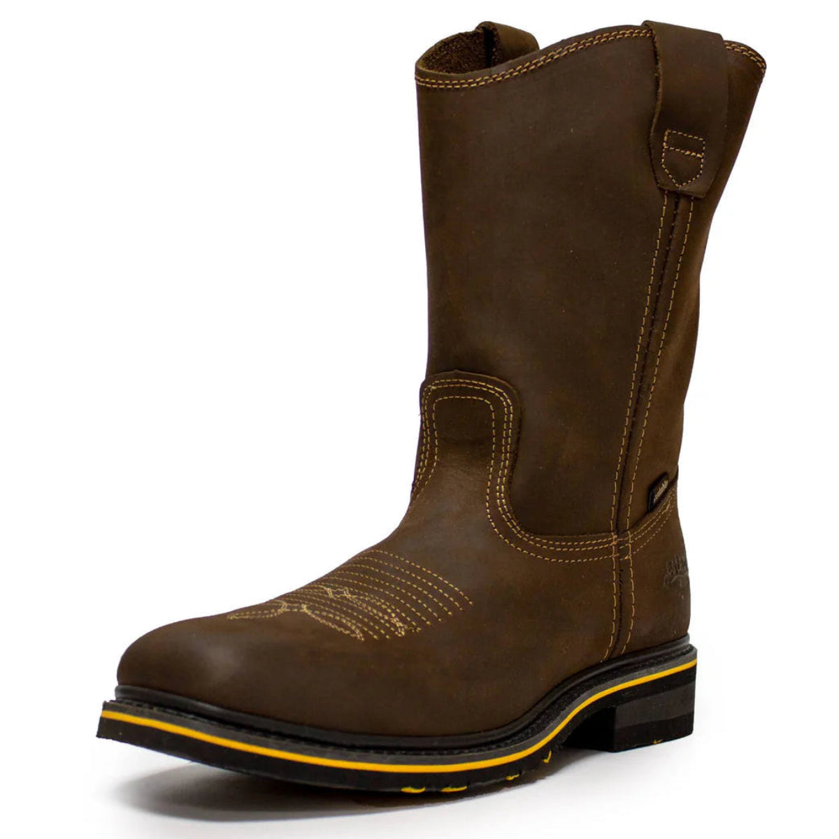 Botas de trabajo Establo de piel auténtica con puntera cuadrada y sin cordones - Punta blanda (bronceado)