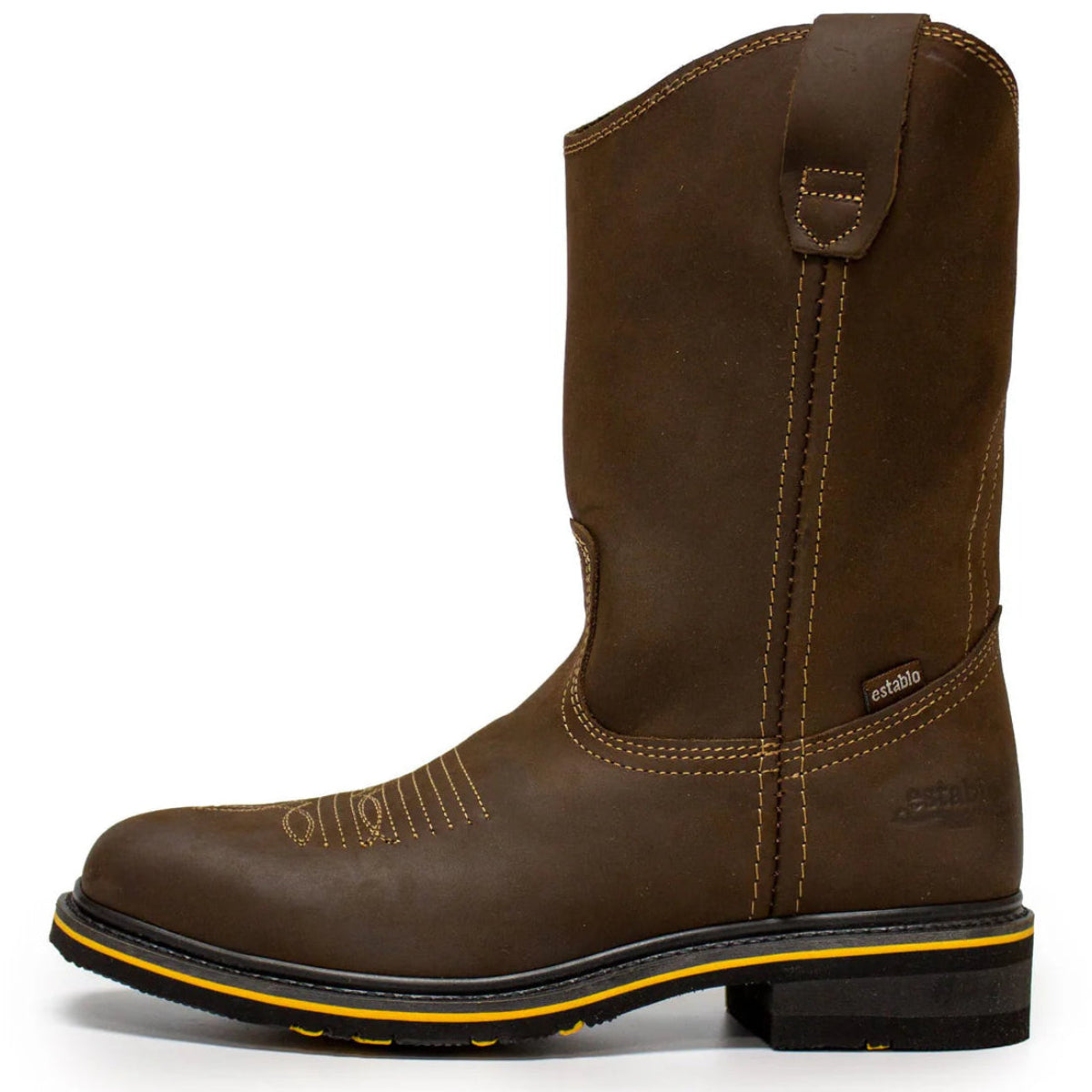 Botas de trabajo Establo de piel auténtica con puntera cuadrada y sin cordones - Punta blanda (bronceado)