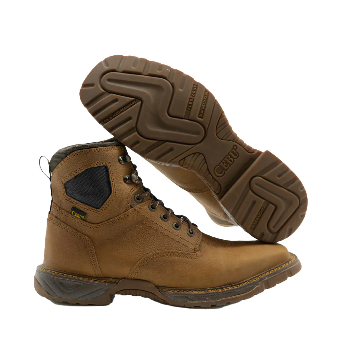 Cebu Hawk Lace-Up Square Toe Ankle Work Boots - Steel Toe (Tan)