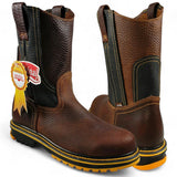Establo Genuine Leather Track Sole Pull-On Work Boots - Soft Toe