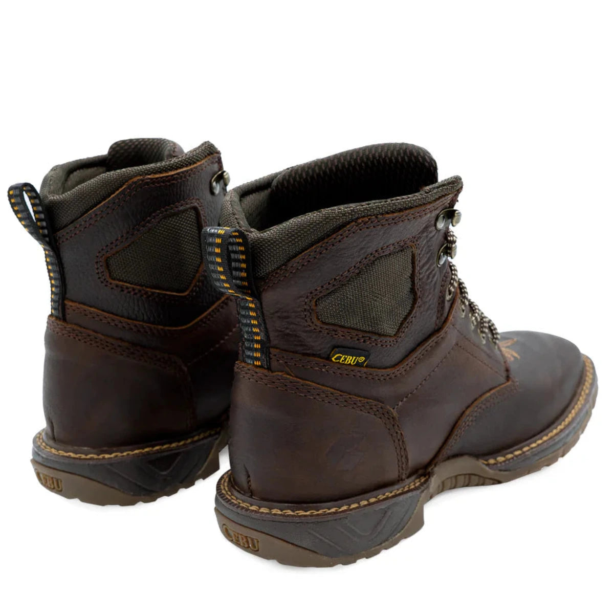 Cebu Hawk Lace-Up Square Toe Ankle Work Boots - Soft Toe (Brown)
