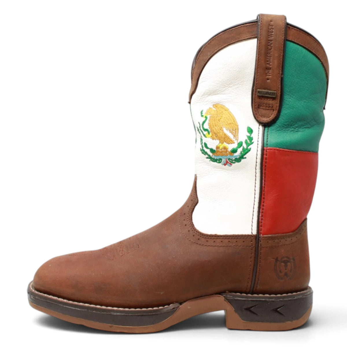 American West Men´s Genuine Leather Mexican Flag Work Boot - Brown - Left Side View