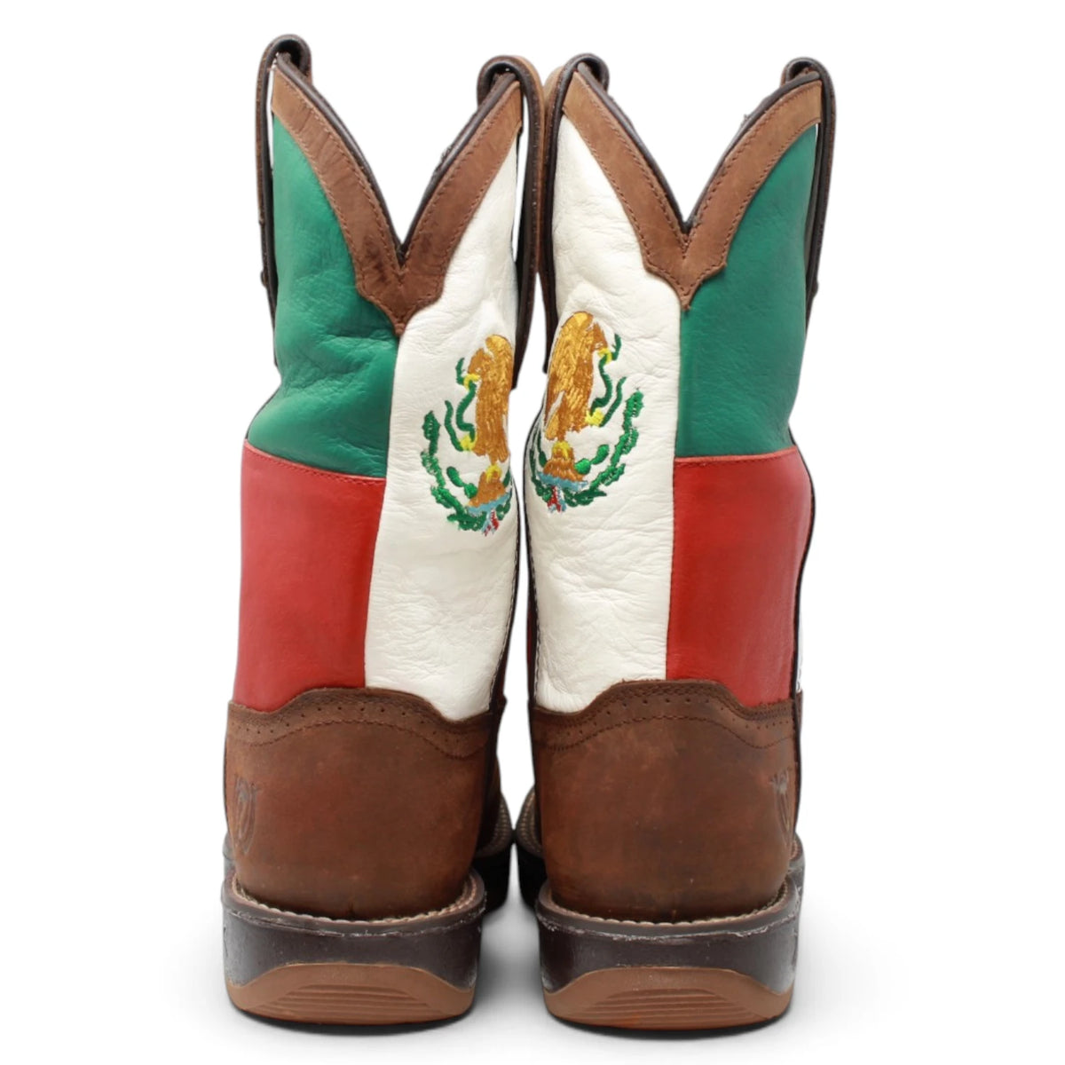 American West Men´s Genuine Leather Mexican Flag Work Boot - Brown - Pair Back View