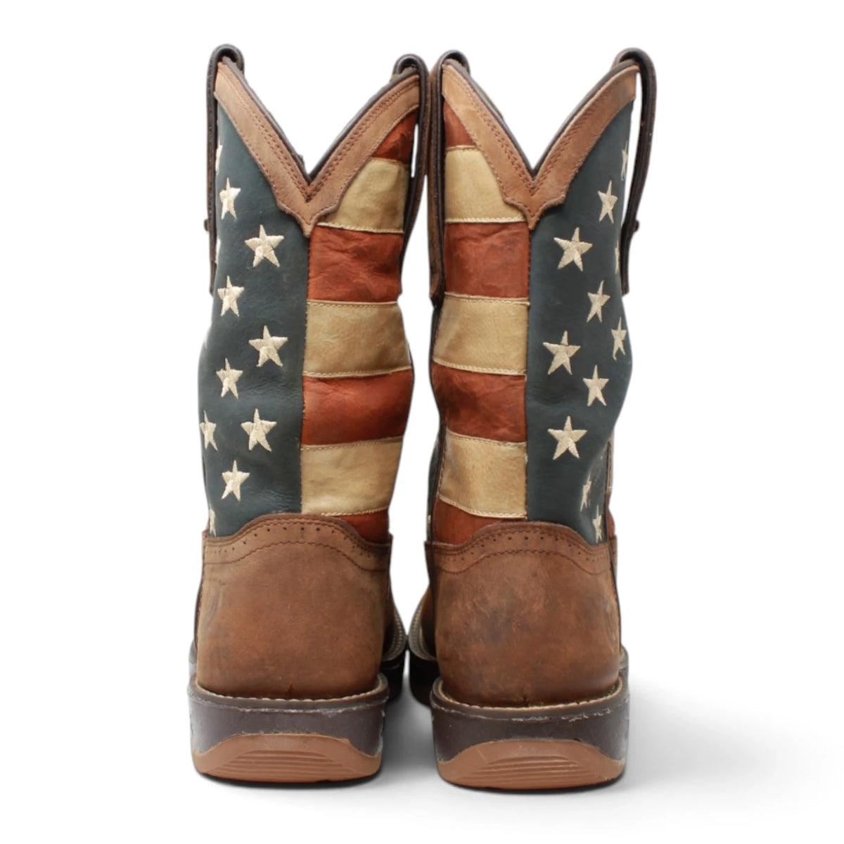 American West Men´s Genuine Leather US Flag Soft Toe Work Boot - Brown - Pair Back View
