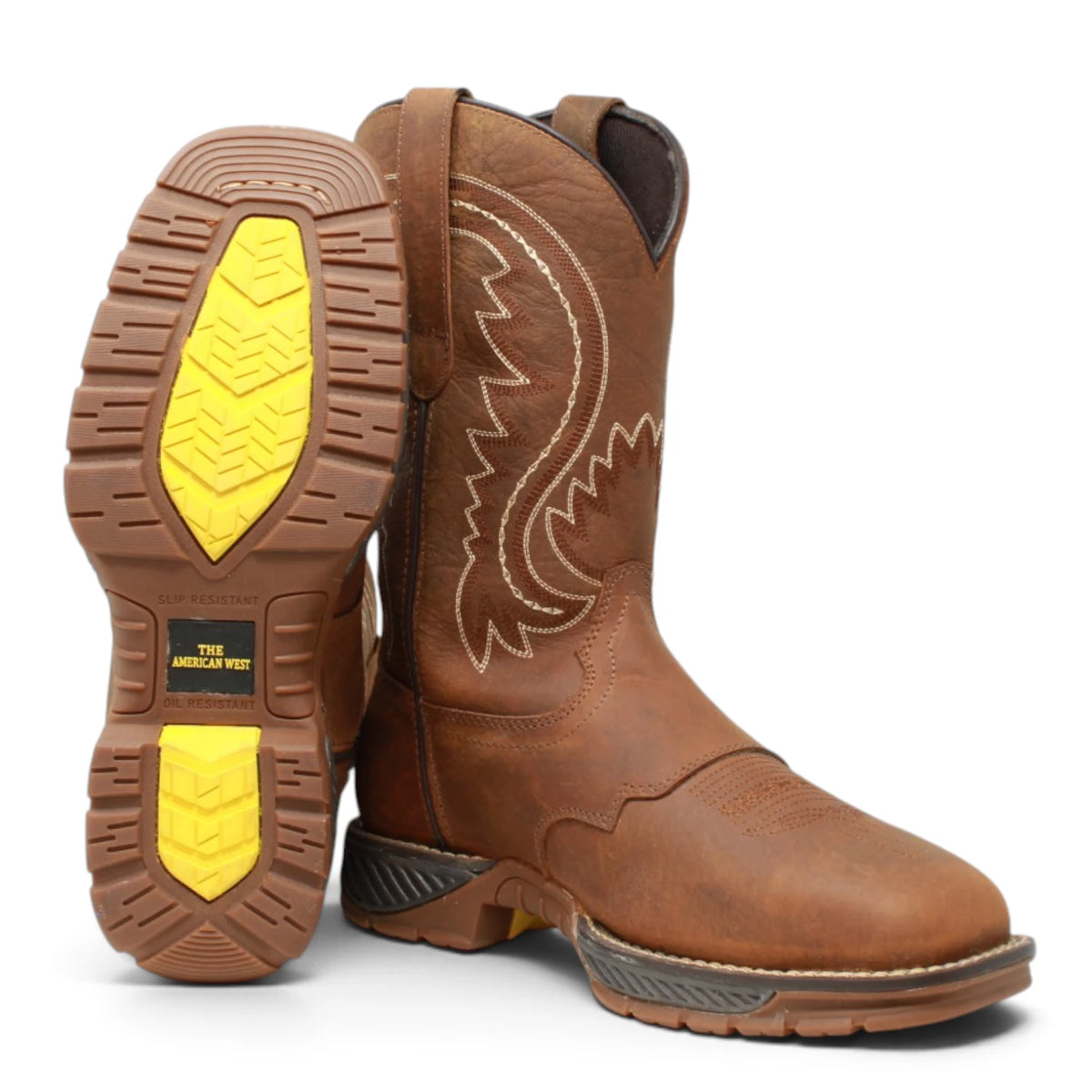 American West Men´s Genuine Leather Work Boot - Walnut - Side/Sole View