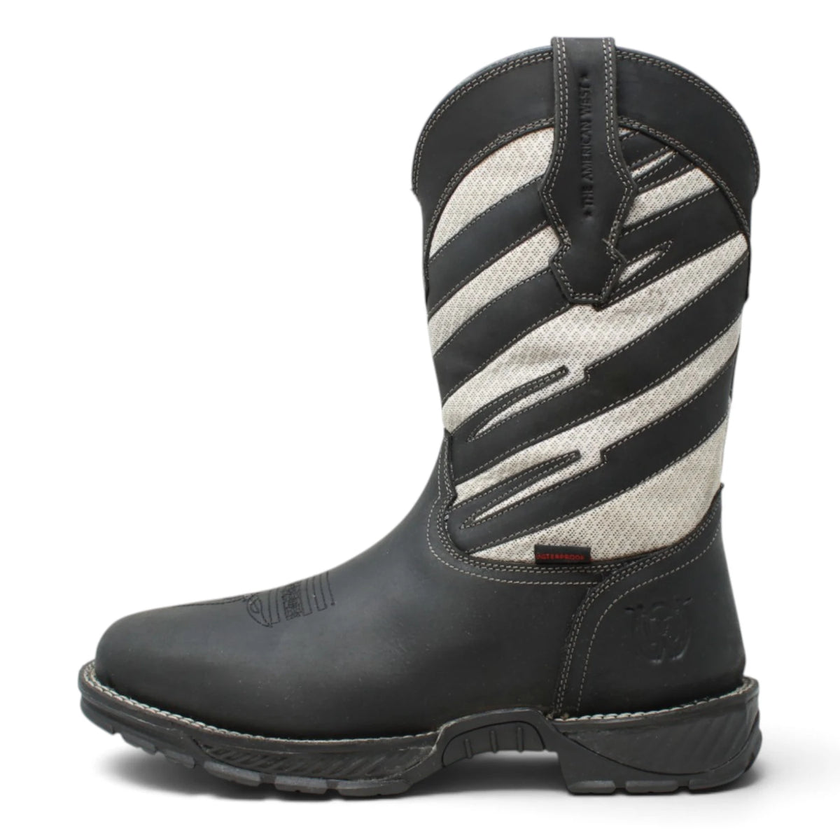 American West Men´s Genuine Leather Soft Toe Work Boot - Black & White - Left Side View