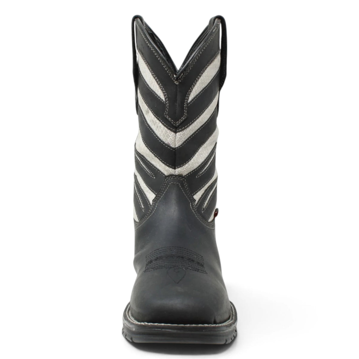 American West Men´s Genuine Leather Soft Toe Work Boot - Black & White - Front View