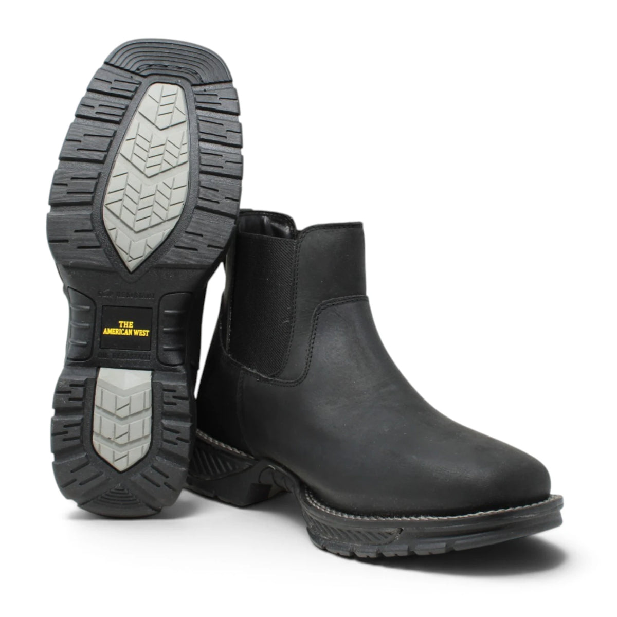 American West Men´s Genuine Leather Soft Toe Ankle Work Boot - Black - Side/Sole View