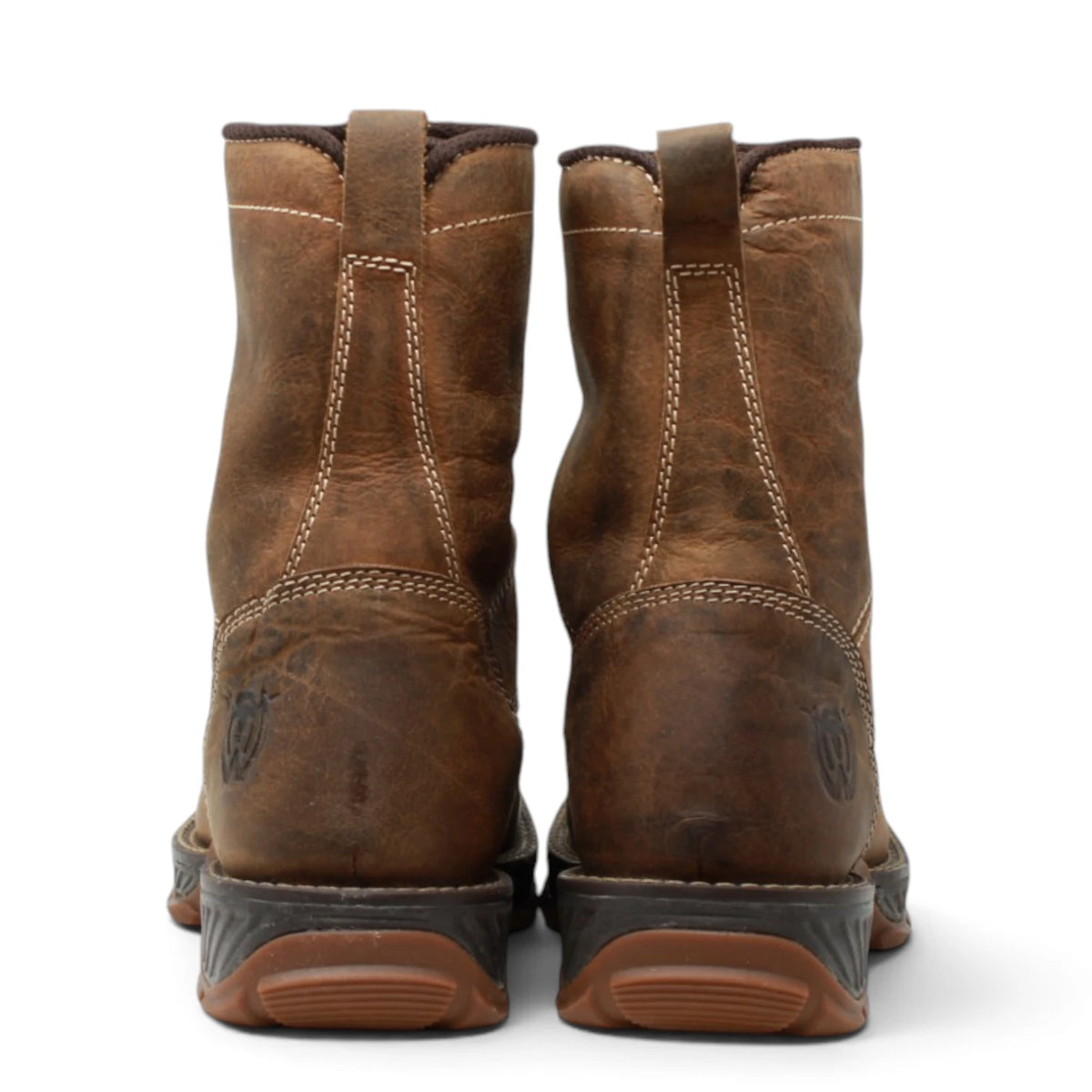 American West Men´s Genuine Leather Lace-Up Soft Toe Work Boot - Brown - Pair Back View