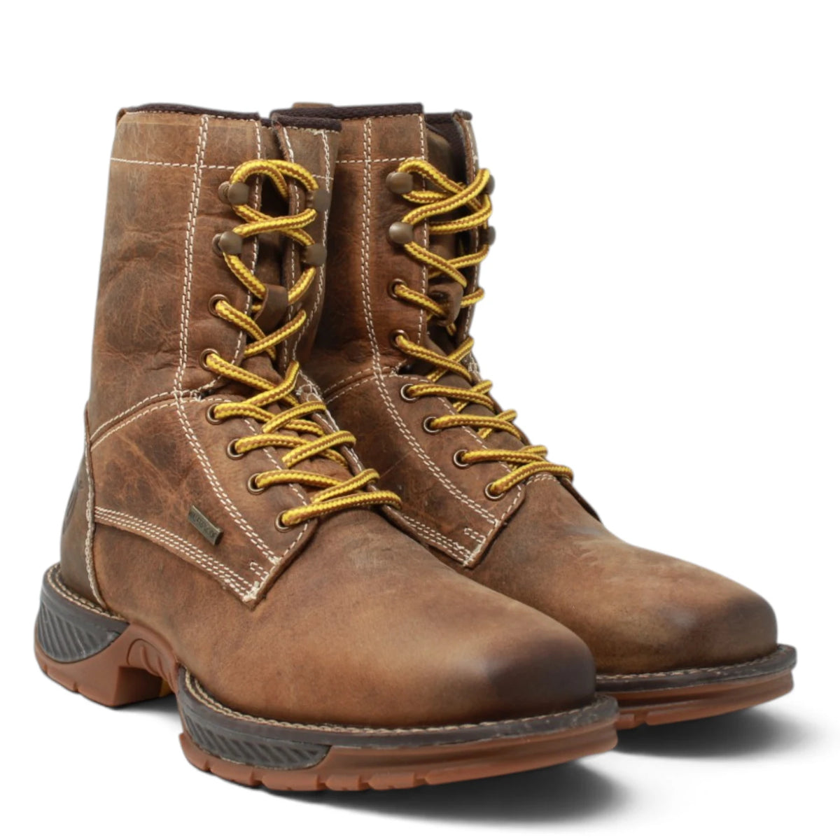 American West Men´s Genuine Leather Lace-Up Soft Toe Work Boot - Brown - Pair Side View