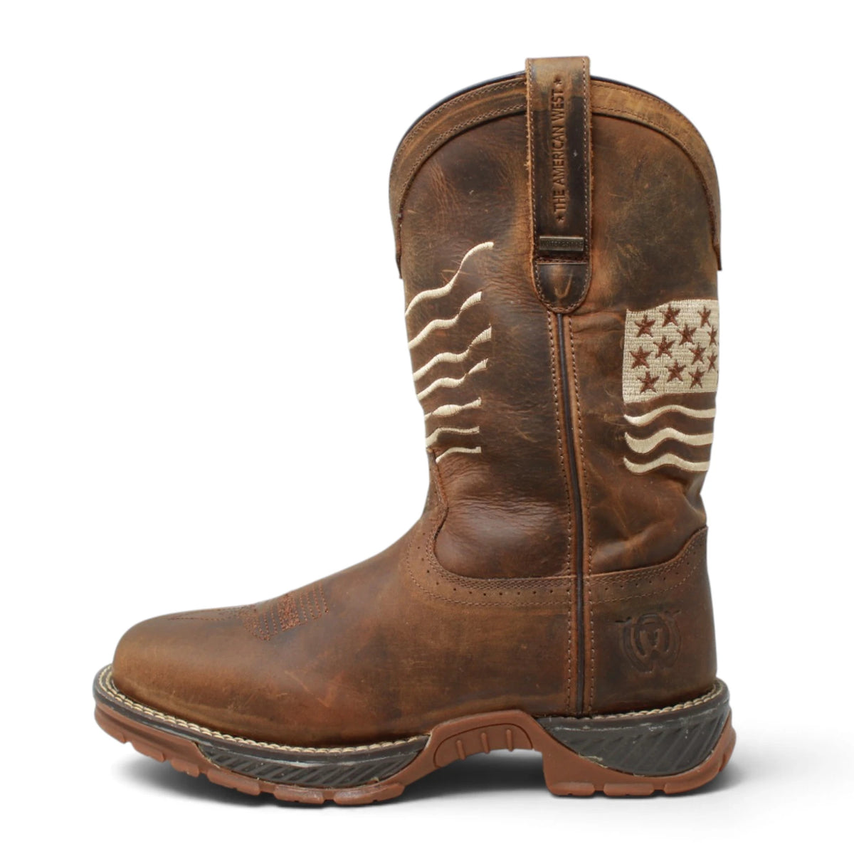 American West Men´s Genuine Leather US Flag Composite Toe Work Boot - Brown - Left Side View