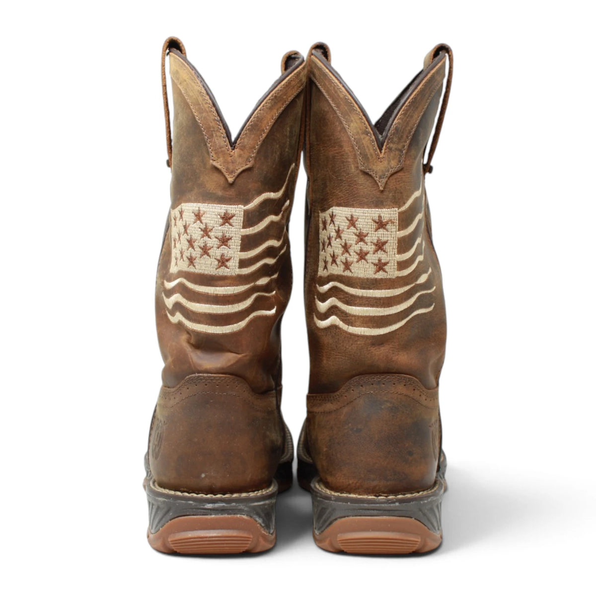American West Men´s Genuine Leather US Flag Composite Toe Work Boot - Brown - Pair Back View