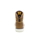 Men's Reclaimer wedge waterproof work boots in pyramid sand color by CAT back view