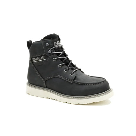 Men's Reclaimer wedge waterproof work boots in black color by CAT side view