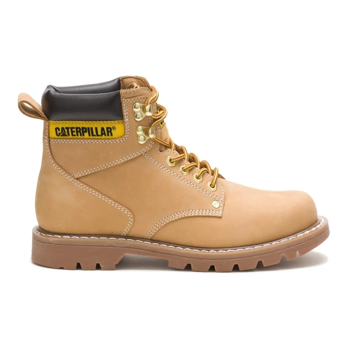 Men's Second Shift soft toe work boots in honey by CAT right side view