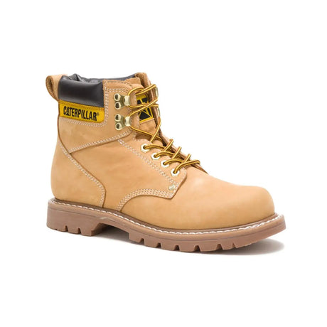 Men's Second Shift soft toe work boots in honey by CAT side view