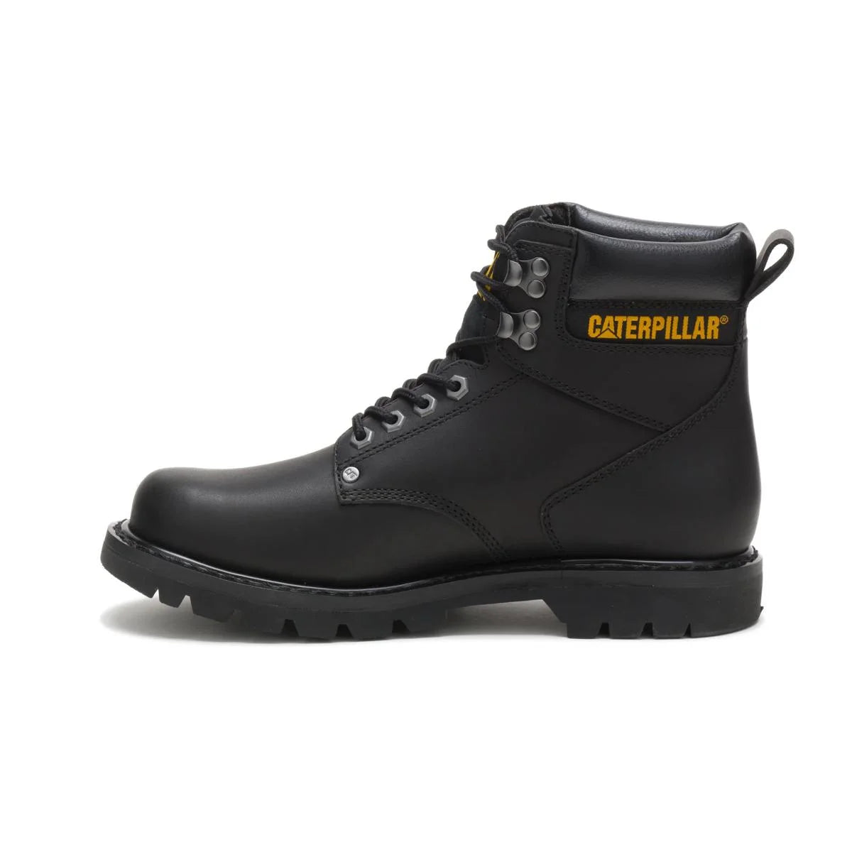 Men's Second Shift soft toe work boots in black by CAT left side view