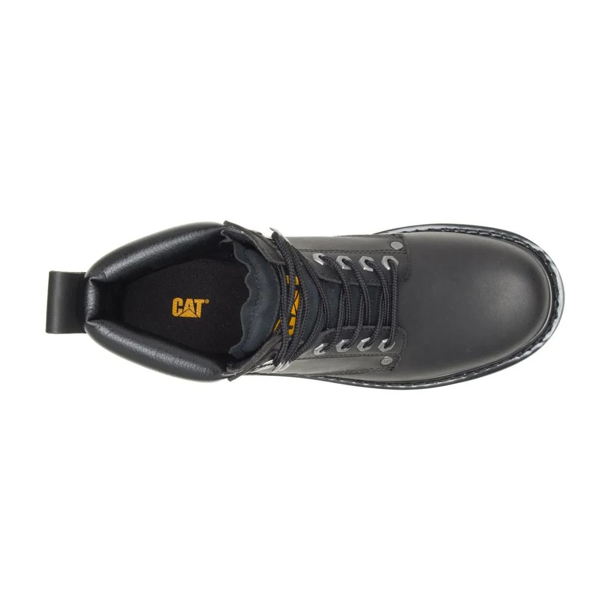 Men's Second Shift soft toe work boots in black by CAT upper view