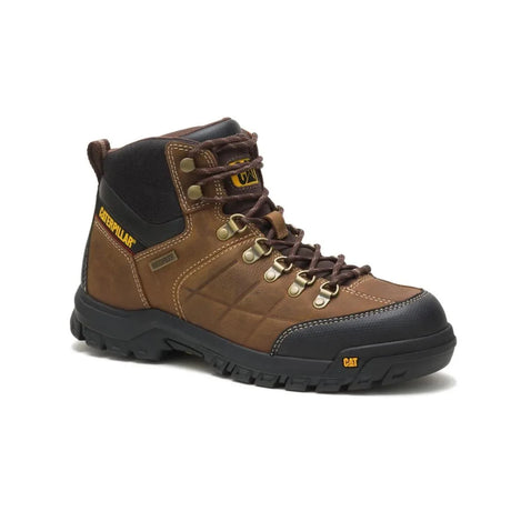Men's Threshold waterproof work boots in real brown by CAT side view