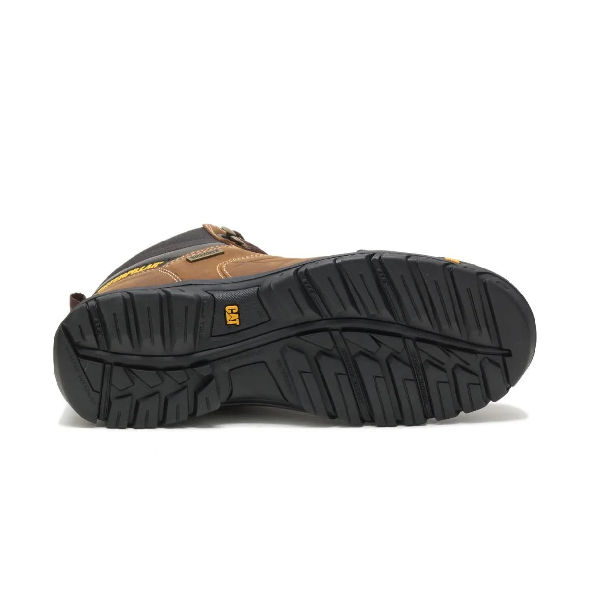 Men's Threshold waterproof work boots in real brown by CAT sole view