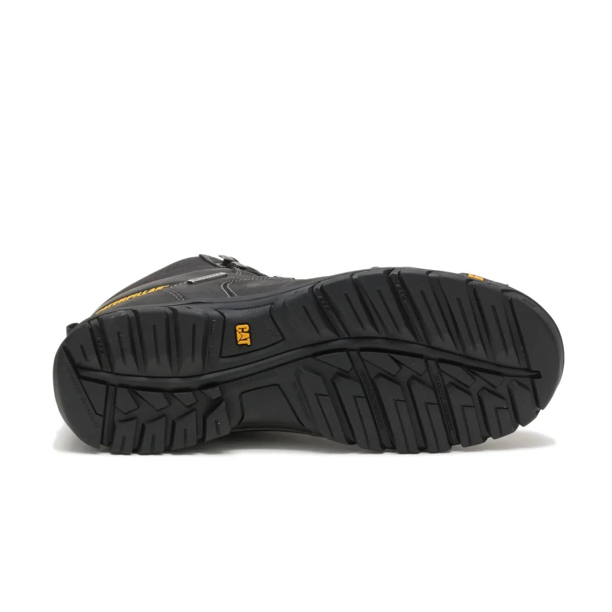 Men's Threshold waterproof work boots in black by CAT sole view