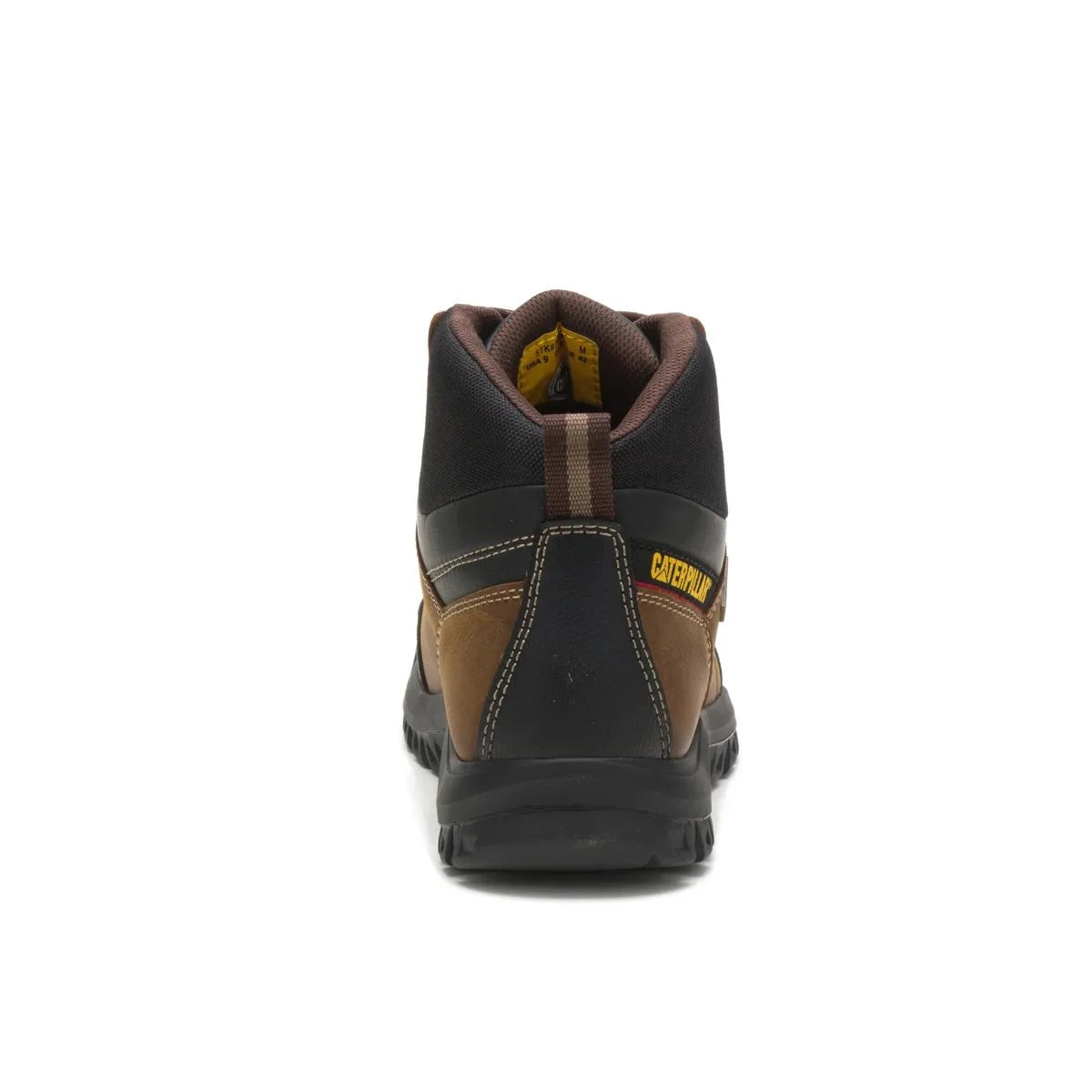 Men's Threshold waterproof steel toe work boots in real brown by CAT back view