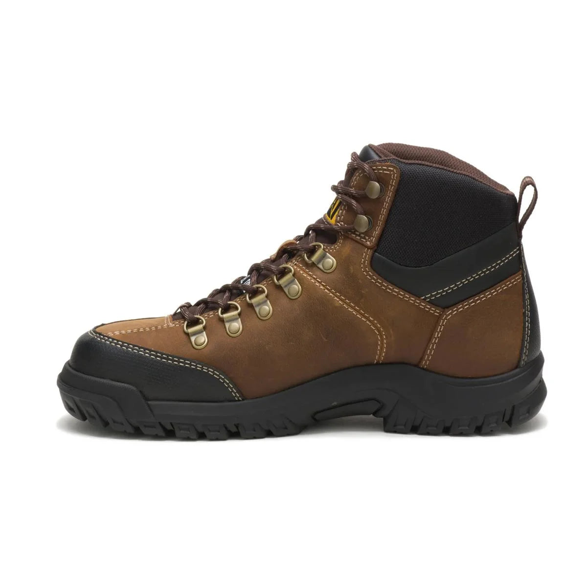 Men's Threshold waterproof steel toe work boots in real brown by CAT left side view