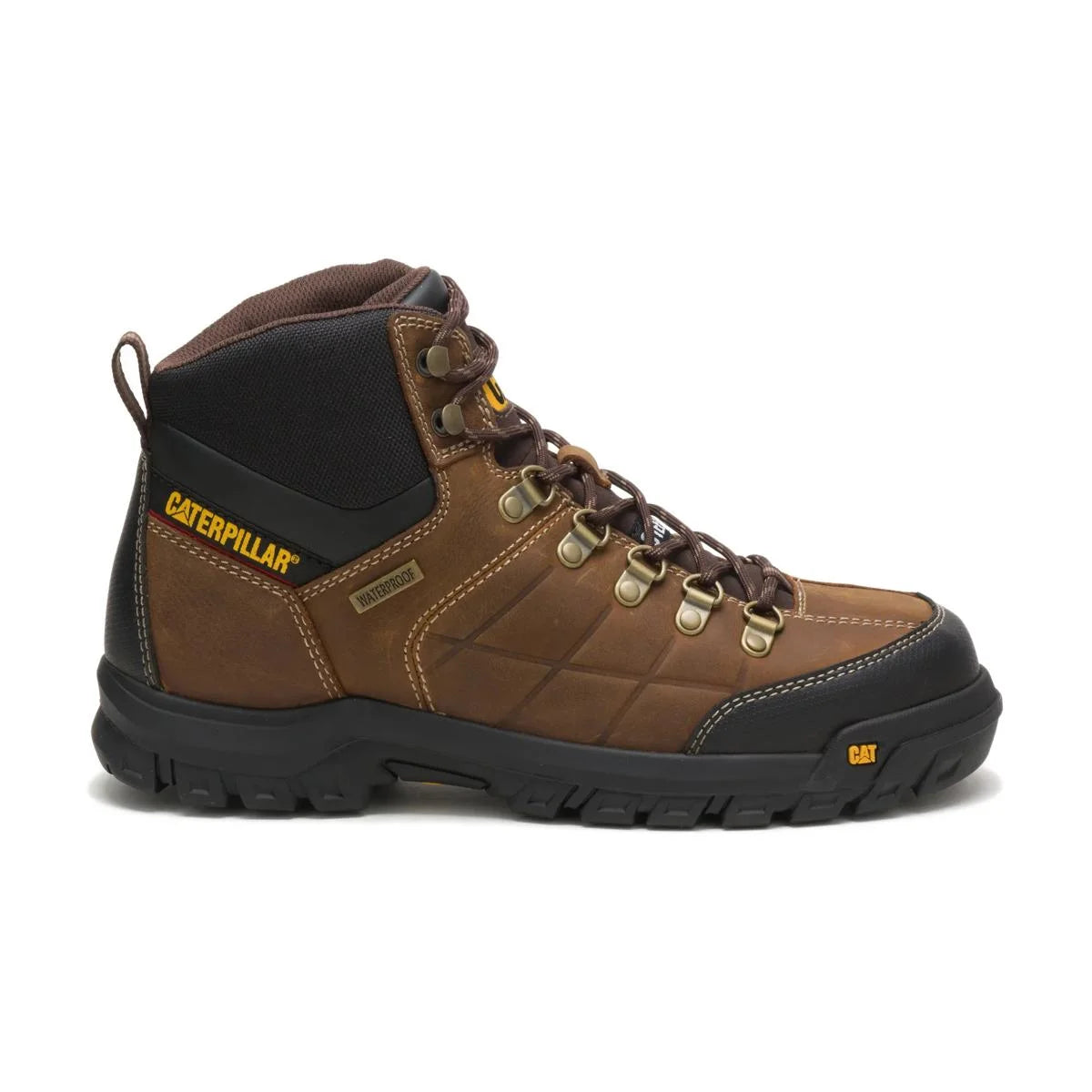 Men's Threshold waterproof steel toe work boots in real brown by CAT right side view