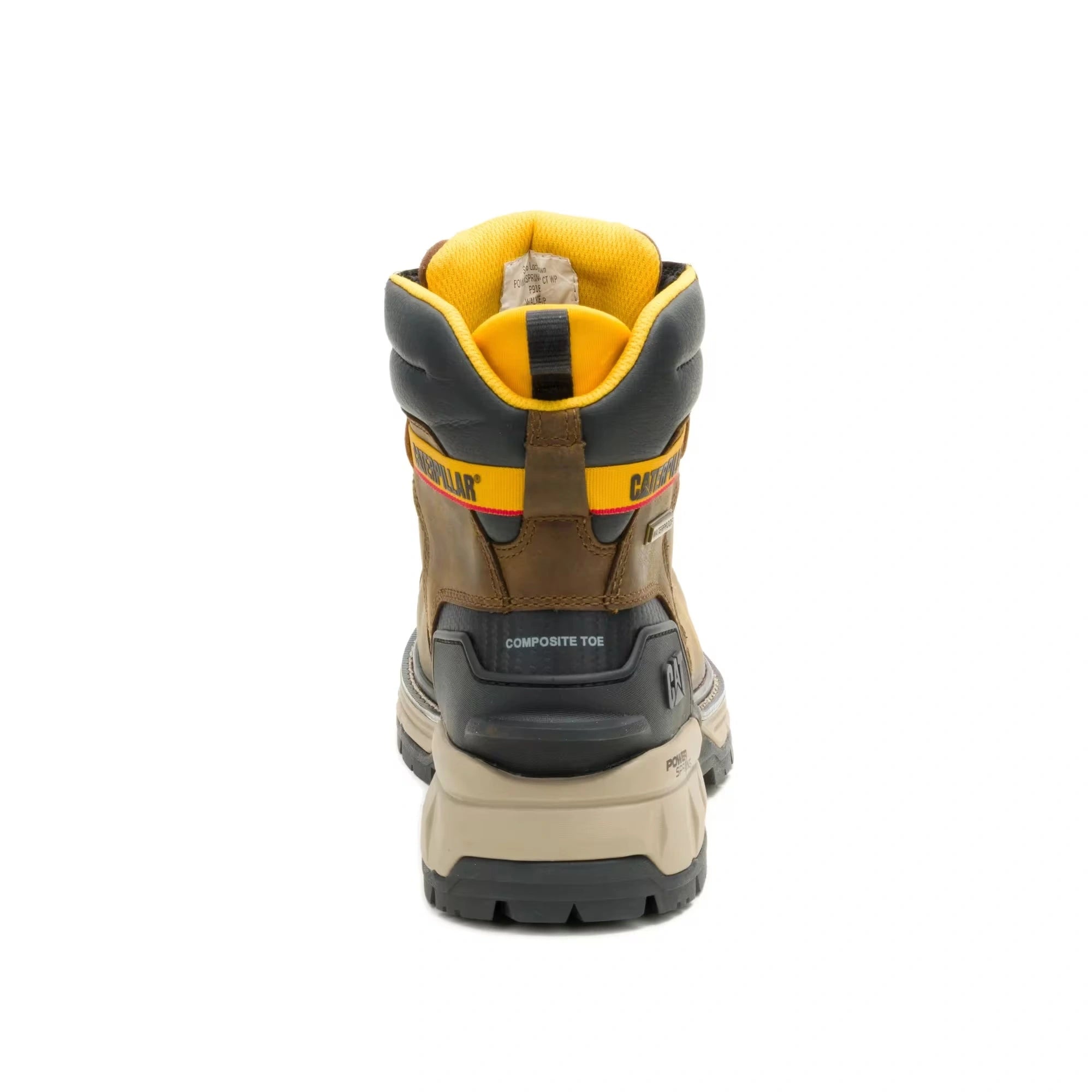 Men's 6″ Excavator waterproof composite toe work boots with Power Spring technology in pyramid sand by CAT back view