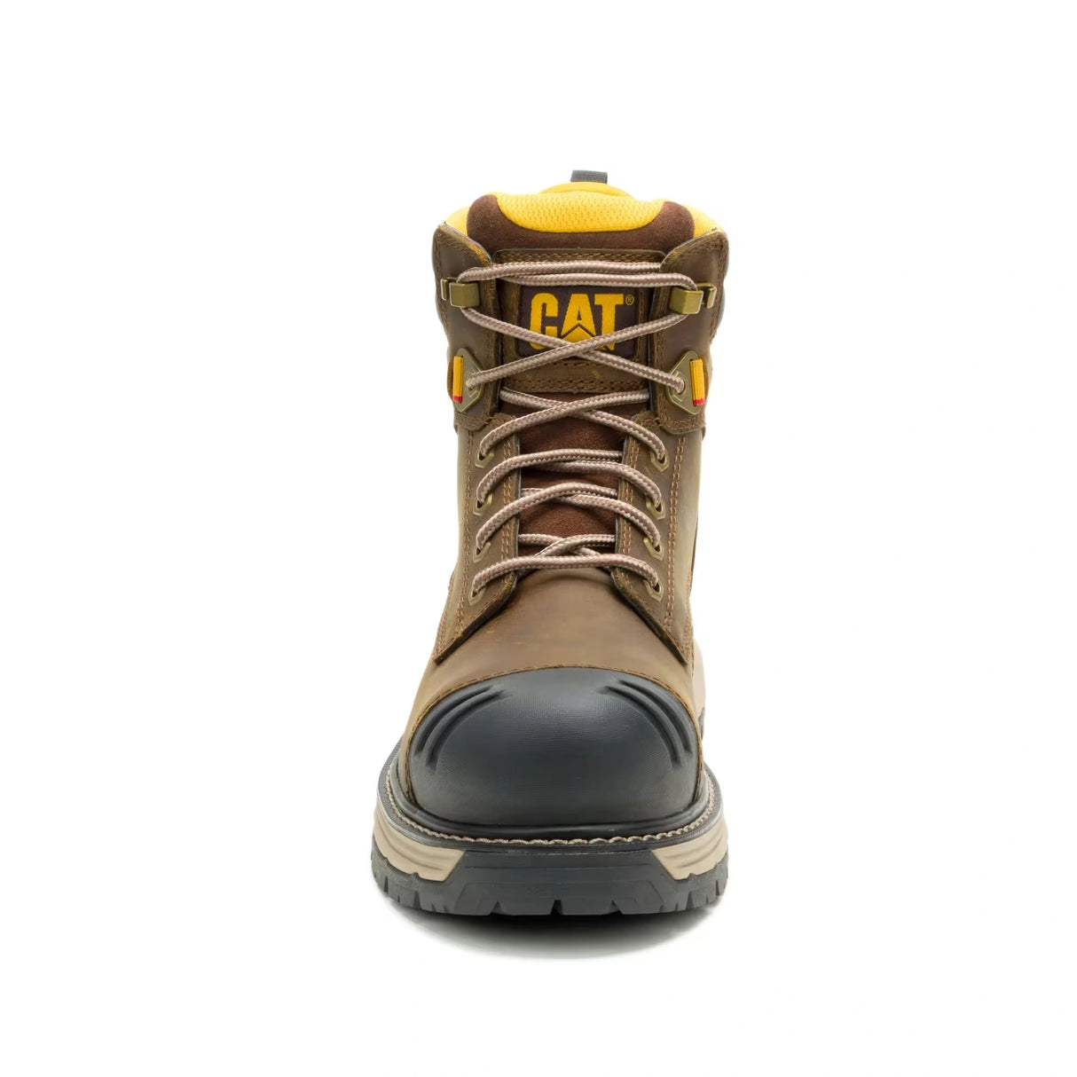 Men's 6″ Excavator waterproof composite toe work boots with Power Spring technology in pyramid sand by CAT front view