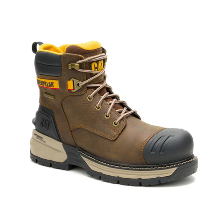Men's 6″ Excavator waterproof composite toe work boots with Power Spring technology in pyramid sand by CAT side view