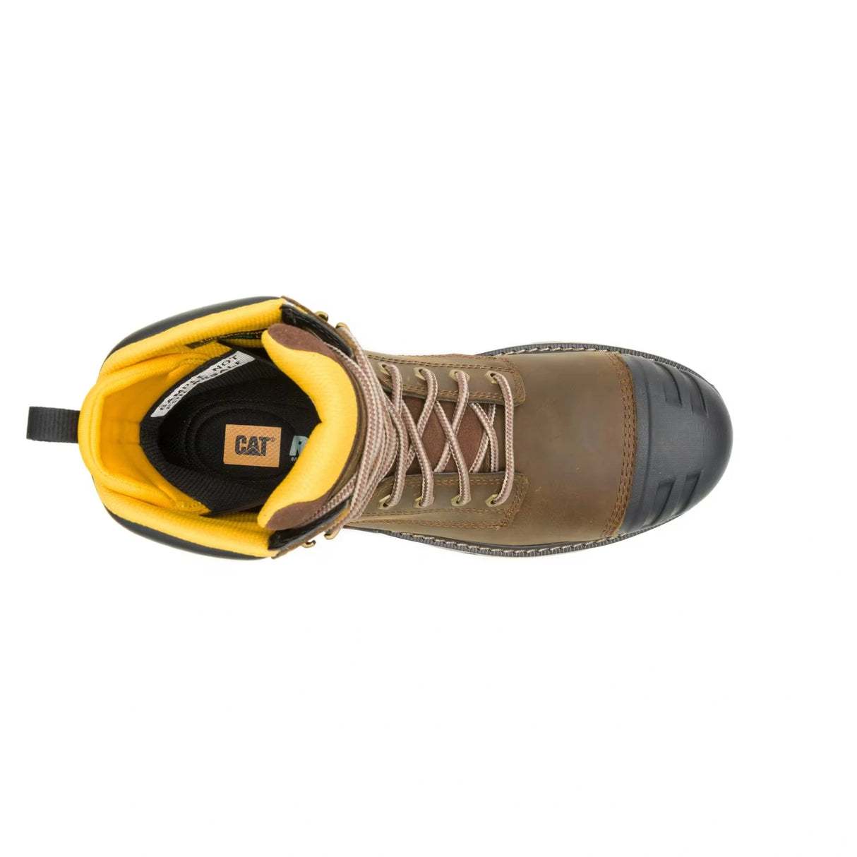 Men's 6″ Excavator waterproof composite toe work boots with Power Spring technology in pyramid sand by CAT top view