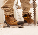 Men's 6″ Excavator waterproof composite toe work boots with Power Spring technology in pyramid sand by CAT worn view