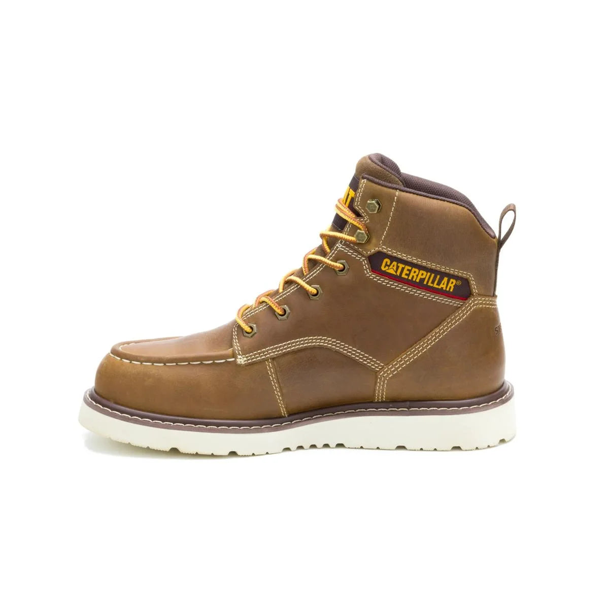Men's Reclaimer wedge waterproof steel toe work boots in pyramid color by CAT left side