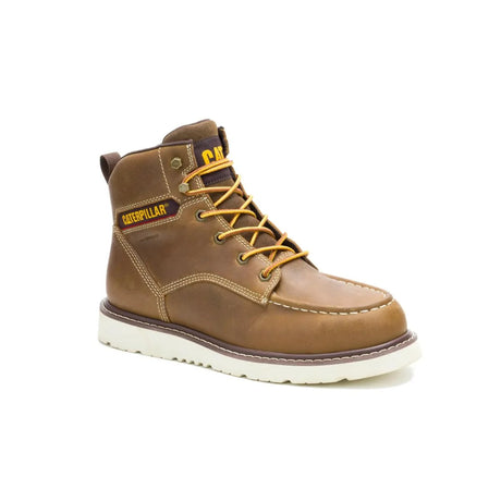Men's Reclaimer wedge waterproof steel toe work boots in pyramid color by CAT side view
