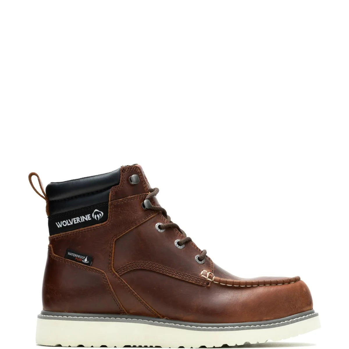 Men's 6″ Trade Wedge moc toe work boots in rust color by Wolverine right side view