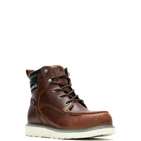 Men's 6″ Trade Wedge moc toe work boots in rust color by Wolverine side view