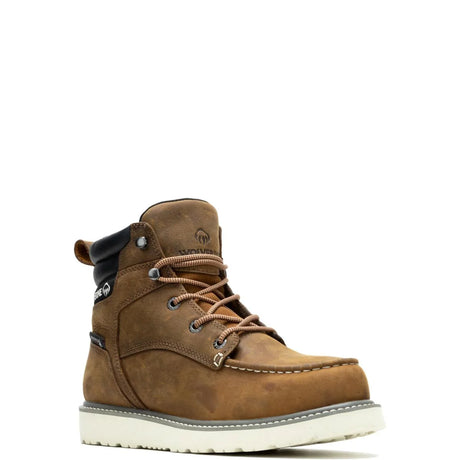 Men's 6″ Trade Wedge moc toe steel toe work boots in sudan brown by Wolverine side view